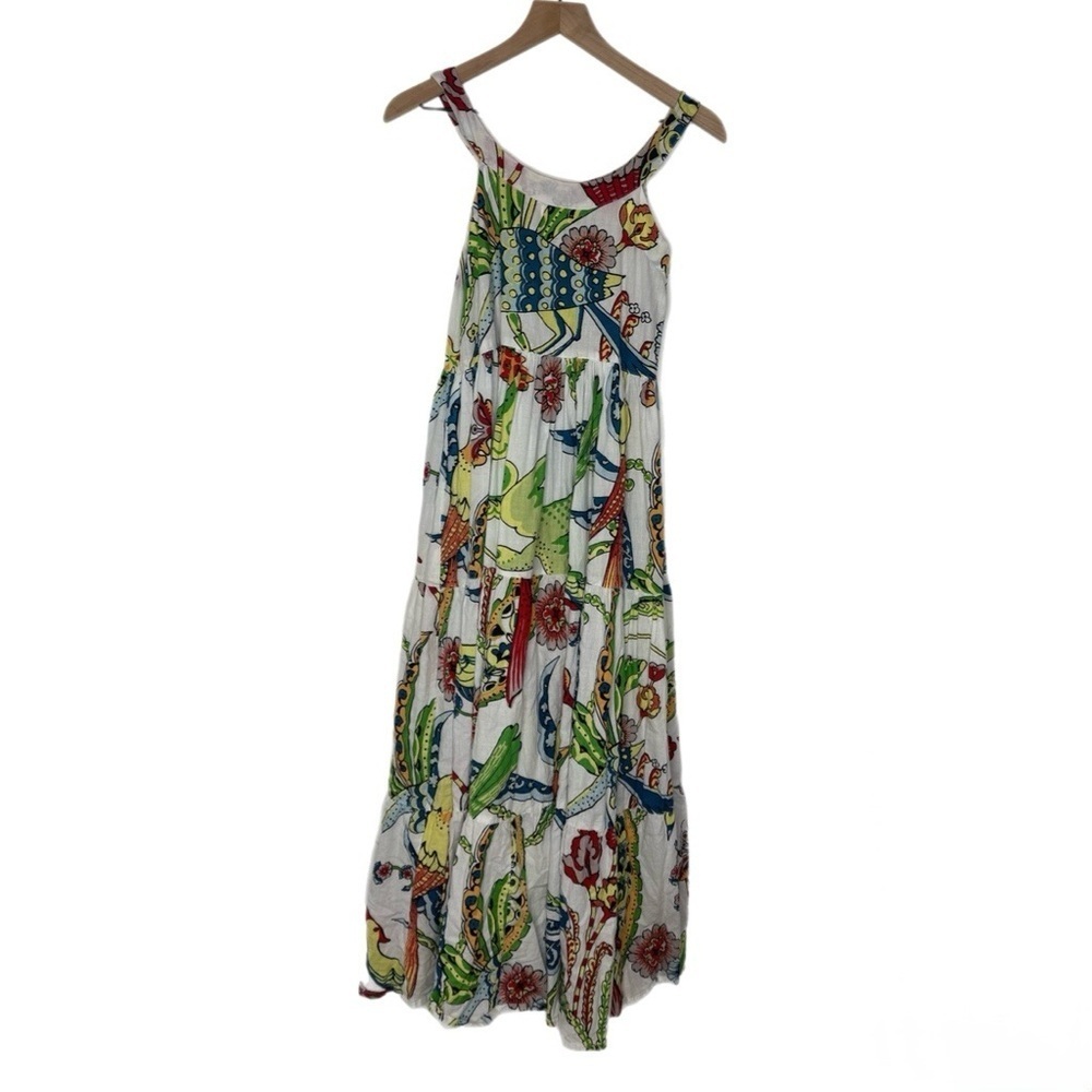 Tuckernuck Guadalupe Design  Cream Tiered Maxi Tibet Folklore Bird Print - Picture 3 of 7